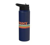 Tony Retro Personalized First Name Vintage Stripes Stainless Steel Insulated Water Bottle