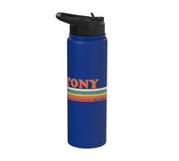 Tony Retro Personalized First Name Vintage Stripes Stainless Steel Insulated Water Bottle
