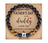 TONY & SANDY First Time Dad Gifts, Daddy to be Bracelet, New Dad Gifts for Men on Father's Birthday Christmas, 8 inches, Stainless Steel, tiger eye, onyx