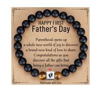 TONY & SANDY First Time Dad Gifts, Daddy to be Bracelet, New Dad Gifts for Men on Father's Birthday Christmas, 8 inches, Stainless Steel, tiger eye, onyx