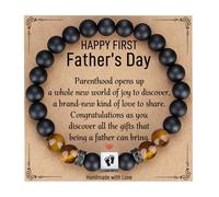 TONY & SANDY First Time Dad Gifts, New Father to be, New Dad Gifts for Men, Daddy to be Bracelet Birthday Christmas Stocking Stuffers for Daddy, 8 inches, Stainless Steel, tiger eye, onyx