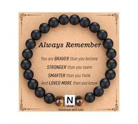 TONY & SANDY Initial Bracelet for Men Teen Boys, Graduation Gifts for Him, Personalized A-Z Letter Natural Stone Black Onyx Tiger Eye Beads Bracelet Jewelry, 7.5 inches, Stainless Steel, tiger eye