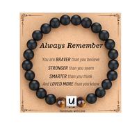 TONY & SANDY Initial Bracelet for Men Teen Boys, Graduation Gifts for Him, Personalized A-Z Letter Natural Stone Black Onyx Tiger Eye Beads Bracelet Jewelry, 7.5 inches, Stainless Steel, tiger eye