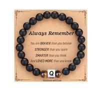TONY & SANDY Initial Bracelet for Men Teen Boys, Graduation Gifts for Him, Personalized A-Z Letter Natural Stone Black Onyx Tiger Eye Beads Bracelet Jewelry, 7.5 inches, Stainless Steel, tiger eye
