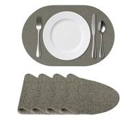 TONYBASKET Bamboo Placemats Set of 4 Placemats Non-Slip Washable | 30 x 45 cm, natural heat resistant, double stitched for plates, dining table, kitchen, picnic, party, outdoor, oval grey