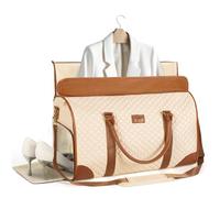 Tonyeee 3-in-1 Kleidersack Reisetasche Damen, Umwandelbare Weekender Handgepäck Tasche mit Schuhfach & Schultergurt, Faltbare Wasserdichte Reisetasche aus PU Leder für Business & Reise Beige