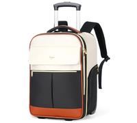 Tonyeee Rolling Backpack for Women, Large Travel Backpack with Wheels Carry on Flight Approved, 17 Inch Laptop Wheeled Roller Bag Suitcase for Work Bussiness Weekender (Beige,L Carry on Size)