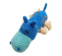 TONYFY Blue Hippo Lying Plush Rope Knot Squeaky Dog Toy, Interactive Dental Chew for Small Medium Breeds (XEBY1172-03)