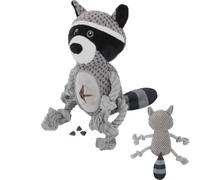TONYFY Grey Raccoon Hide-and-Treat Squeaky Crinkle Rope Knot Dog Toy, Interactive Dental Chew for Small Medium Breeds (XEBY1178-05)