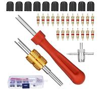 tonyg-p Tyre valve remover valve repair with double and single head valve core, 1 x 4-way valve core tool, 10 x tyre valve caps, 20 x valve core