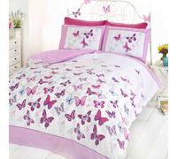 Tony's Textiles Butterfly Floral Quilt Duvet Cover Bedding Set & Pillowcase Single - 135 x 200cm (53" x 79") Pink White