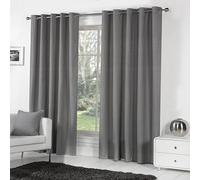 Tony's Textiles Eyelet Ring Top Fully Lined Pair Curtains 66" x 72" (168 x 183cm) Plain Silver Grey Charcoal