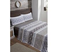 Tony's Textiles Fairisle 100% Nordic Pattern Brushed Cotton Flannelette Sheet Set - Natural (Single)