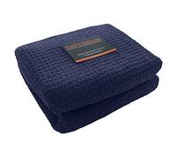 Tony's Textiles Large Navy Blue 100% Cotton Traditional Woven Honeycomb Waffle Chair Sofa Settee Bed Blanket Throw Over (50" x 60")