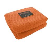 Tony's Textiles Large Size Terracotta Orange 100% Cotton Traditional Woven Honeycomb Waffle Chair Sofa Settee Bed Blanket Throw Over Cover Bedspread (90" x 100")