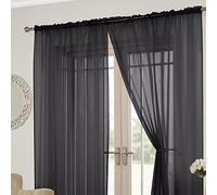 Tony's Textiles Lucy Slot Top Pair of Voile Curtains - Black (57" Wide x 90" Drop)