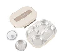 Tonysa 1500ml 316 Stainless Steel Lunch Box with Compartments, Includes Soup Bowl, Spoon, Chopsticks - Leakproof & Microwave Safe, Portable Food Container for Work, Office, Travel, School (Beige)
