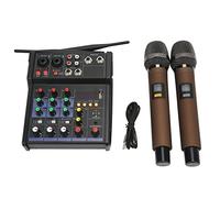 Tonysa 4 Channel Small Bluetooth Stereo Mixer with Dual Microphones for Home Karaoke and Small Performances, Metal Design