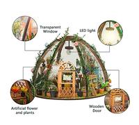 Tonysa DIY Miniature Dollhouse Kit Beautiful Green House with Starry Flowers and LED Lighting for Children's Bedroom, Wood