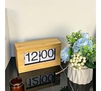 Tonysa Flip Desk Clock, Retro Flip Desk Table Clock, Flip Down Clock, Retro Large Number Flip Down Clock Wooden Auto Flip Desk Clock (White Background)