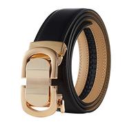 Tonywell Men's Leather Designer Belt with Fashion Comfort Click Buckle Exact Fit (32"-45" Waist Adjustable, Black Belt Gold Buckle)