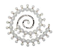 TONZN Dancer Belly Dance Waist Chain Clothing Set Pearl Belt Super Flash Metal Diamond Chain (D 112cm)