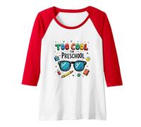 Too Cool for Preschool Playful Kids Back to School Fun Raglan Baseball Tee, Women, Red/White, L