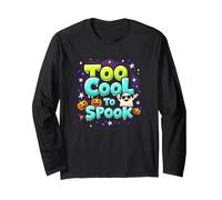 Too Cool to Spook - Funky Halloween Ghost & Pumpkins Long Sleeve T-Shirt, Adult Unisex, Black, XXL