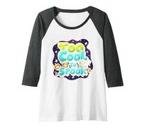 Too Cool to Spook - Funky Halloween Ghost & Pumpkins Raglan Baseball Tee, Women, Dark Heather/White, L