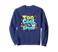 Too Cool to Spook - Funky Halloween Ghost & Pumpkins Sweatshirt, Adult Unisex, Navy, M