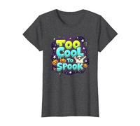 Too Cool to Spook - Funky Halloween Ghost & Pumpkins T-Shirt, Women, Dark Heather Grey, 3XL