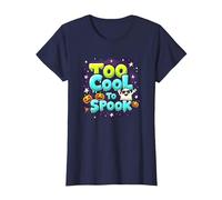 Too Cool to Spook - Funky Halloween Ghost & Pumpkins T-Shirt, Women, Navy, 3XL