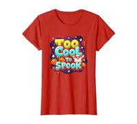 Too Cool to Spook - Funky Halloween Ghost & Pumpkins T-Shirt, Women, Red, S