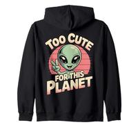 Too Cute For This Planet Funny Alien UFO Retro Graphic Zip Hoodie