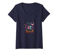 Too Cute to Spook: Adorable Ghost Halloween Fun V-Neck T-Shirt, Women, Navy, XL