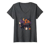 Too Cute to Spook: Adorable Halloween Fun for Kids V-Neck T-Shirt, Women, Dark Heather Grey, L