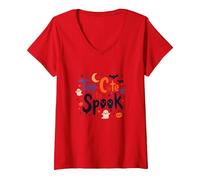 Too Cute to Spook: Adorable Halloween Fun for Kids V-Neck T-Shirt, Women, Red, S