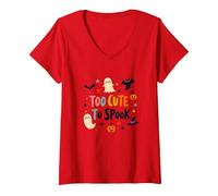 Too Cute to Spook: Adorable Halloween Fun for Kids V-Neck T-Shirt, Women, Red, S