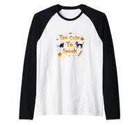 Too Cute to Spook Halloween Cats Ghosts Pumpkin Fun Raglan Baseball Tee, Men, Black/White, XXL