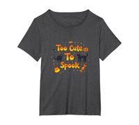 Too Cute to Spook Halloween Cats Ghosts Pumpkin Fun T-Shirt, Women's Plus, Dark Heather Grey, 1X