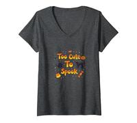 Too Cute to Spook Halloween Cats Ghosts Pumpkin Fun V-Neck T-Shirt, Women, Dark Heather Grey, S
