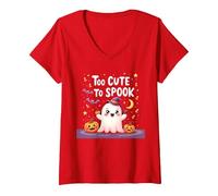 Too Cute to Spook Halloween Kids Ghostly Fun V-Neck T-Shirt, Women, Red, S