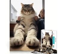 Too Large Cat And Girl Hard Jigsaw Puzzle for Adults 1000 Pieces Boost Recall Calm Escape Tight Edge 38x26cm