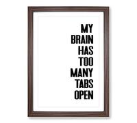 Too Many Tabs Typography Framed Print | A2 Walnut Framed Wall Art | Ready to Hang | Modern Positive Affirmations Picture | Living Room Bedroom Lounge Office