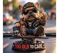 Too Old To Care Bulldog Bobblehead Nodding Dog Ornament (1Pcs) | Resin Craftsmanship, Smooth Bobble Motion, Stable Base Design, Car Dashboards Desks Shelves Display, Fun Decor