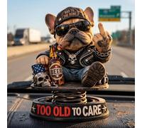 Too Old to Care Dashboard Bobblehead, Funny Resin Bulldog Nodding Head Dogs Ornament, Tough Bulldog Bobble Head Figure, Auto Interior Accessory for Cars, Desk,