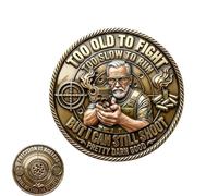 Too Old to Fight Still Shoot Challenge Coin, Double-sided Shooting Club Commemorative Coins, Precision is Ageless Veteran Marksman Token, for Veterans, Shooters & Gun Enthusiasts (1pc)