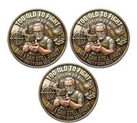 Too Old to Fight Still Shoot Challenge Coin, Double-sided Shooting Club Commemorative Coins, Precision is Ageless Veteran Marksman Token, for Veterans, Shooters & Gun Enthusiasts (3pcs)