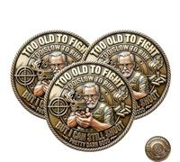Too Old to Fight Still Shoot Challenge Coin, Humorous Veteran Marksman Coins, Old Bastards Shooting Club Coins, Lifetime Member Novelty Token, Gag Gifts for Men & Retired Service Members (3pcs)