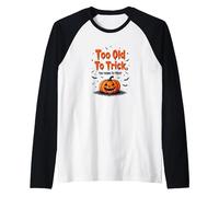 Too Old to Trick Too Young to Treat Halloween Humor Raglan Baseball Tee, Men, Black/White, XXL